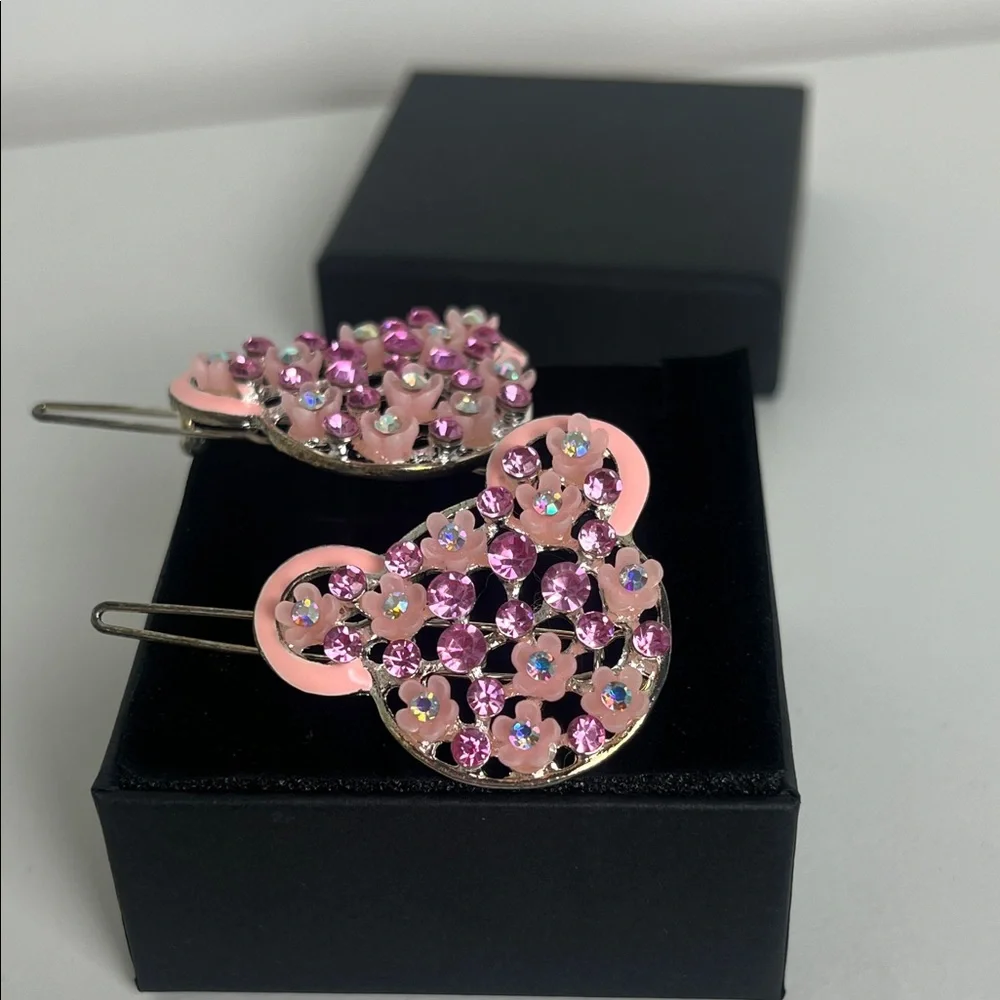 Pink Rhinestone Hair Clips